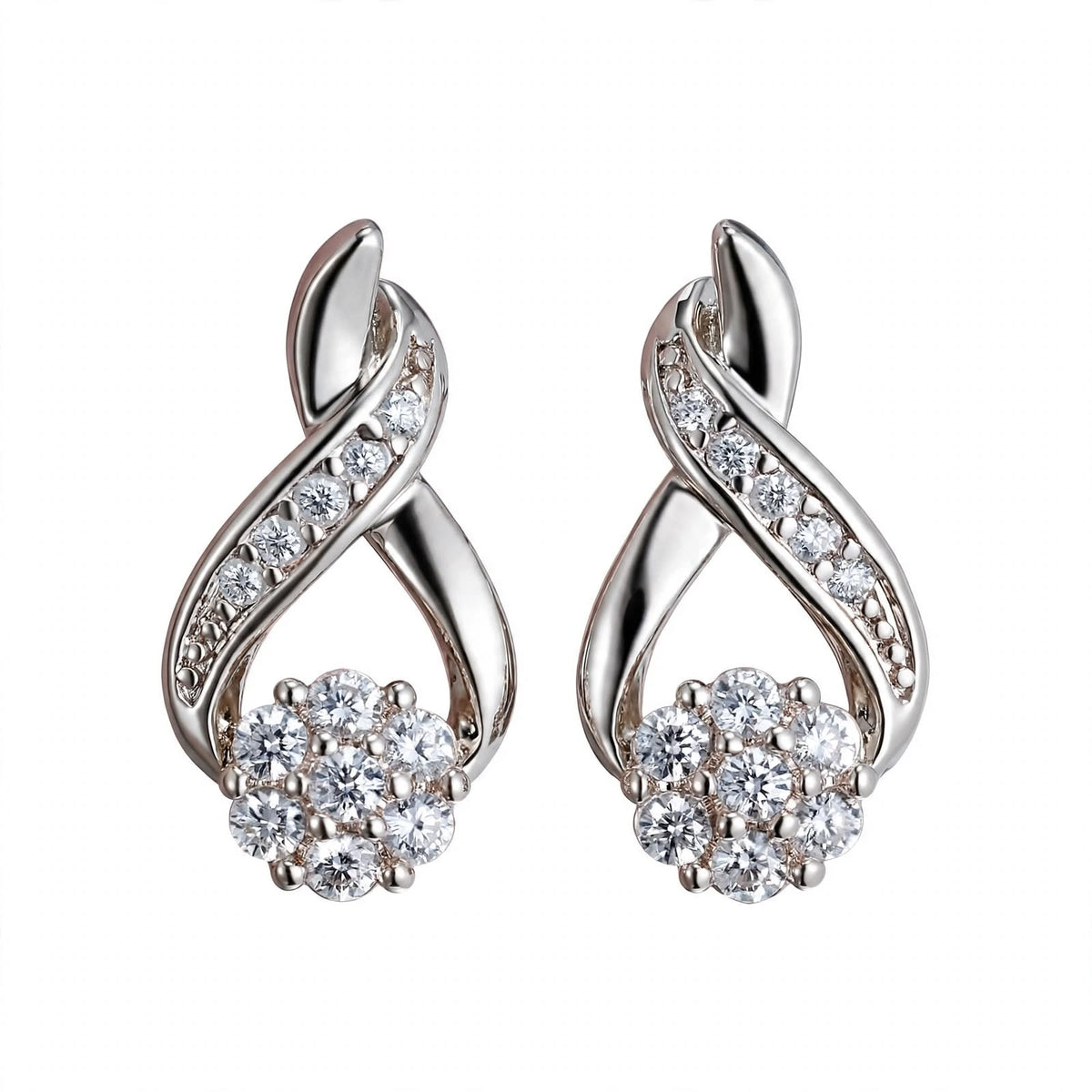 18K Yellow Gold our Gold Infinity Flower Cluster Drop Earrings