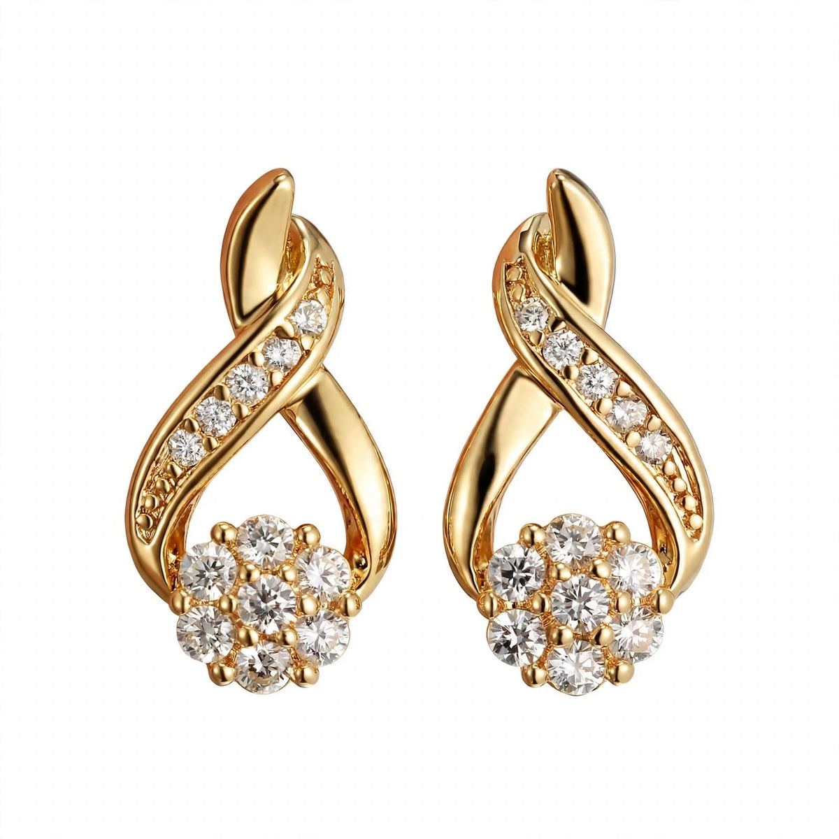 18K Yellow Gold our Gold Infinity Flower Cluster Drop Earrings