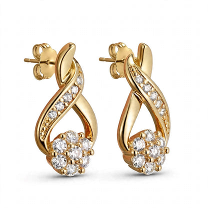 18K Yellow Gold our Gold Infinity Flower Cluster Drop Earrings