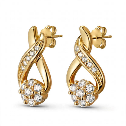 18K Yellow Gold our Gold Infinity Flower Cluster Drop Earrings