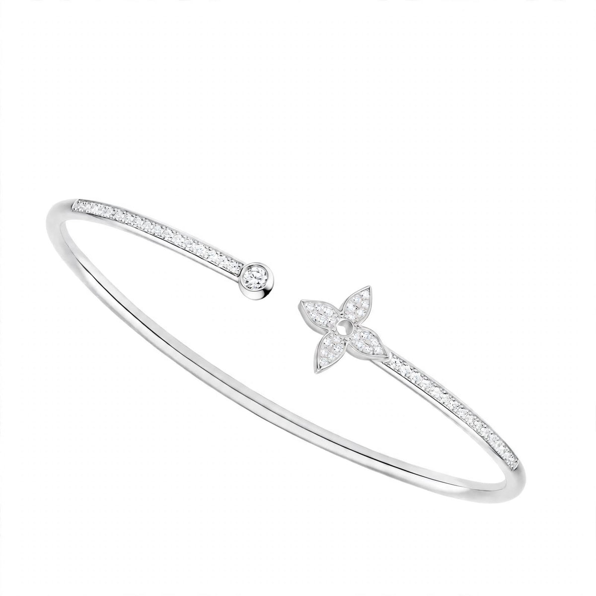 18K Rose Gold Idylle Blossom Monogram Flower Open Cuff Bangle – Pavé Diamond Flex Bracelet
