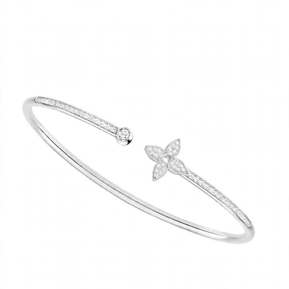 18K Rose Gold Idylle Blossom Monogram Flower Open Cuff Bangle – Pavé Diamond Flex Bracelet