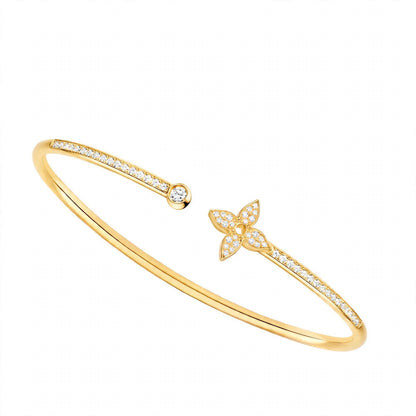 18K Rose Gold Idylle Blossom Monogram Flower Open Cuff Bangle – Pavé Diamond Flex Bracelet