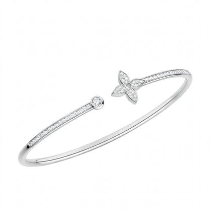 18K Rose Gold Idylle Blossom Monogram Flower Open Cuff Bangle – Pavé Diamond Flex Bracelet