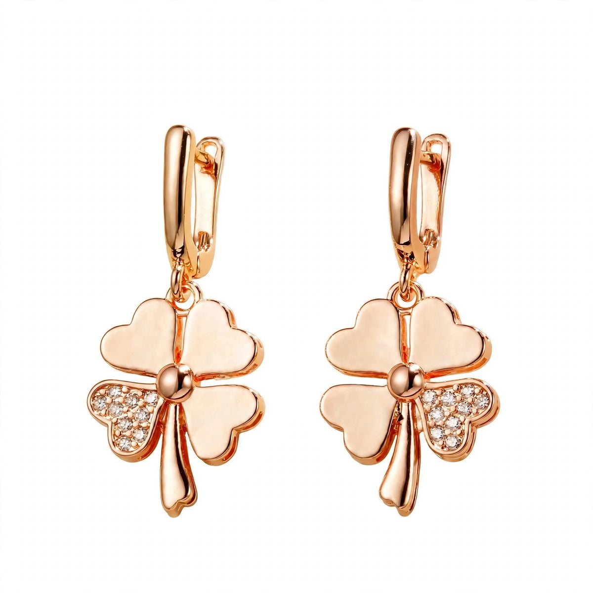 18K Yellow Gold Four-Leaf Clover Drop Earrings
