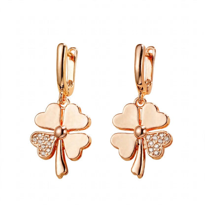 18K Yellow Gold Four-Leaf Clover Drop Earrings
