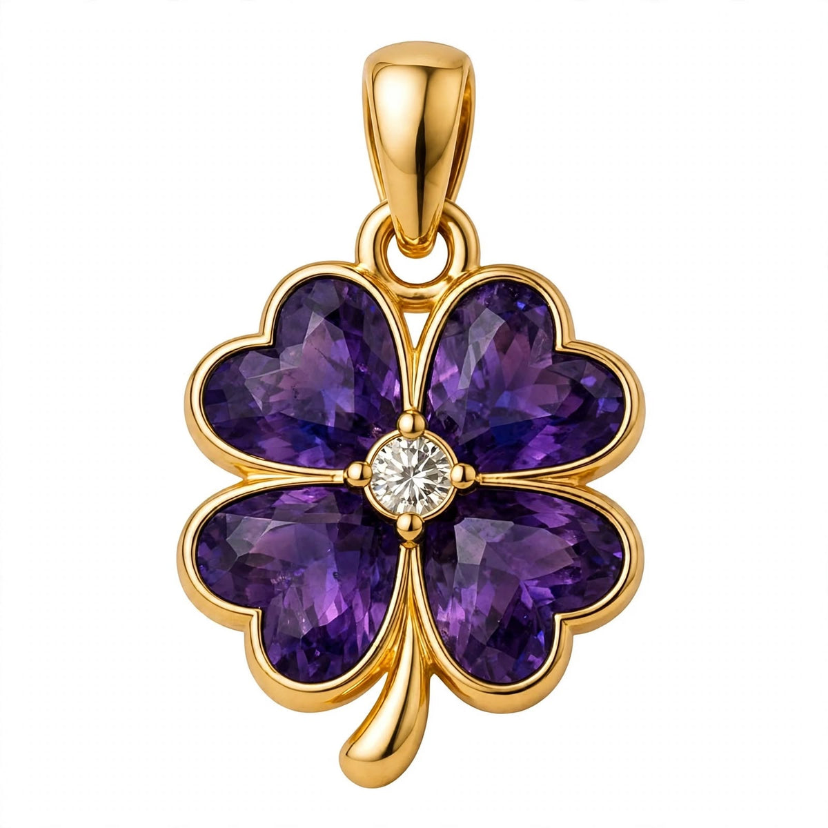 14K Gold Four Leaf Clover Emerald Green Crystal Pendant Necklace