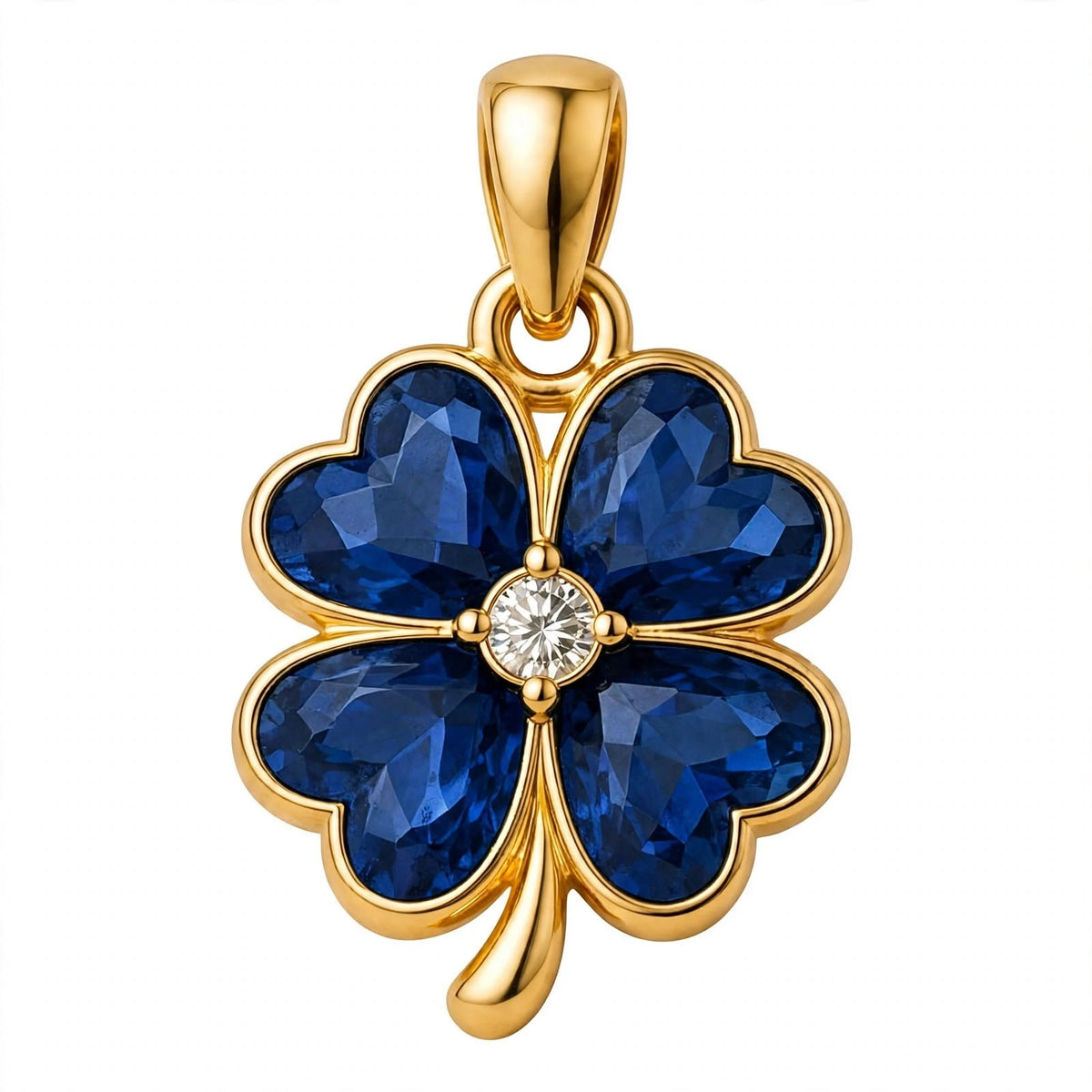 14K Gold Four Leaf Clover Emerald Green Crystal Pendant Necklace
