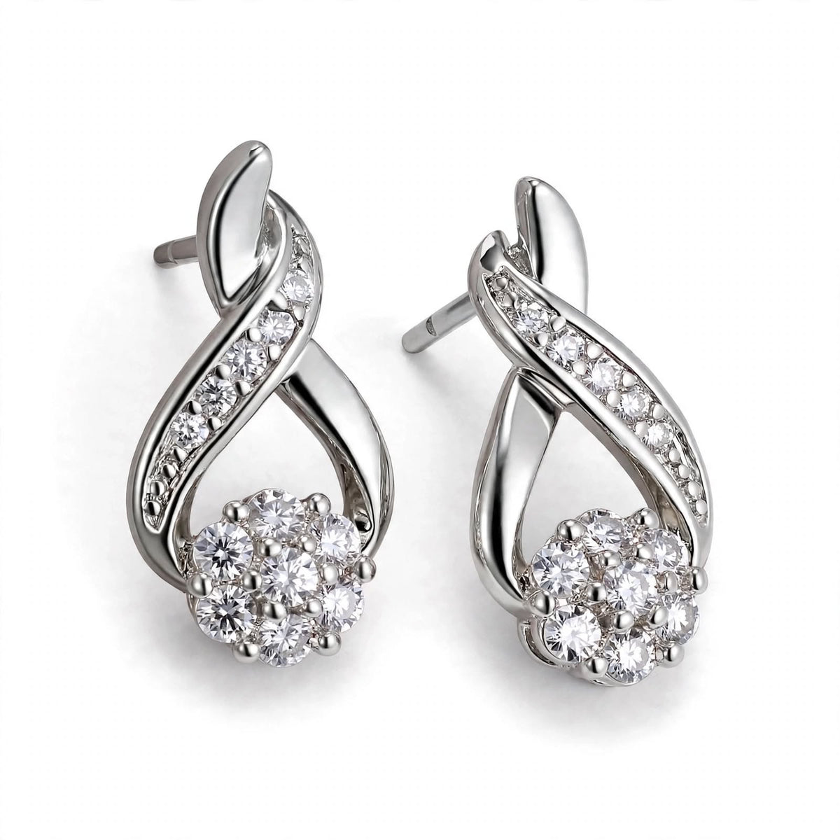 18K Yellow Gold our Gold Infinity Flower Cluster Drop Earrings