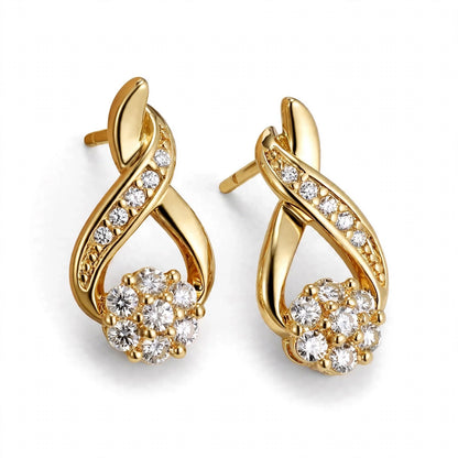 18K Yellow Gold our Gold Infinity Flower Cluster Drop Earrings