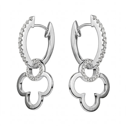 18K Yellow Gold Clover Drop Interlocking Hoop Dangles