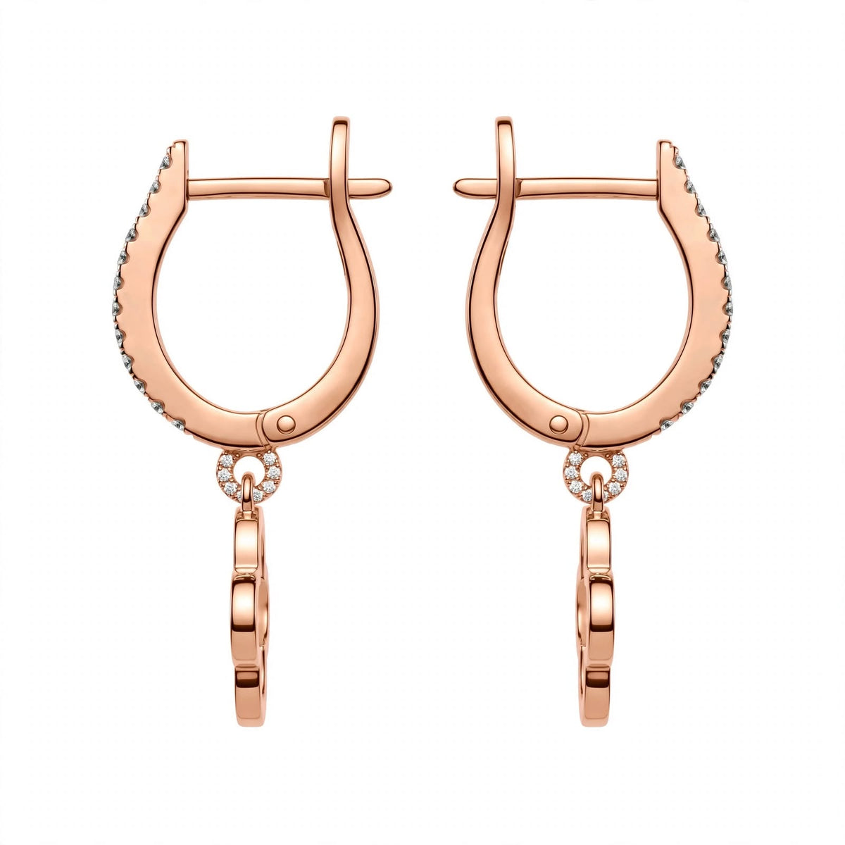 18K Yellow Gold Clover Drop Interlocking Hoop Dangles