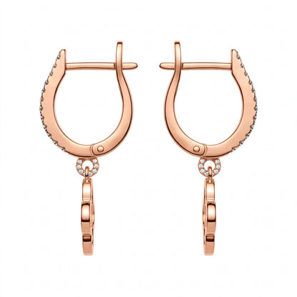 18K Yellow Gold Clover Drop Interlocking Hoop Dangles