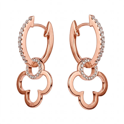 18K Yellow Gold Clover Drop Interlocking Hoop Dangles