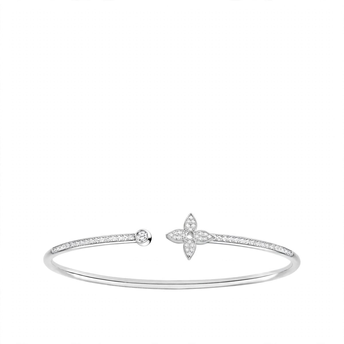 18K Rose Gold Idylle Blossom Monogram Flower Open Cuff Bangle – Pavé Diamond Flex Bracelet