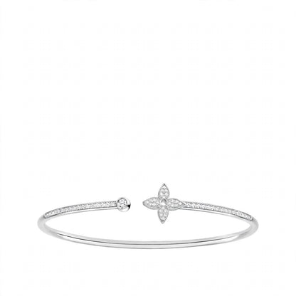 18K Rose Gold Idylle Blossom Monogram Flower Open Cuff Bangle – Pavé Diamond Flex Bracelet