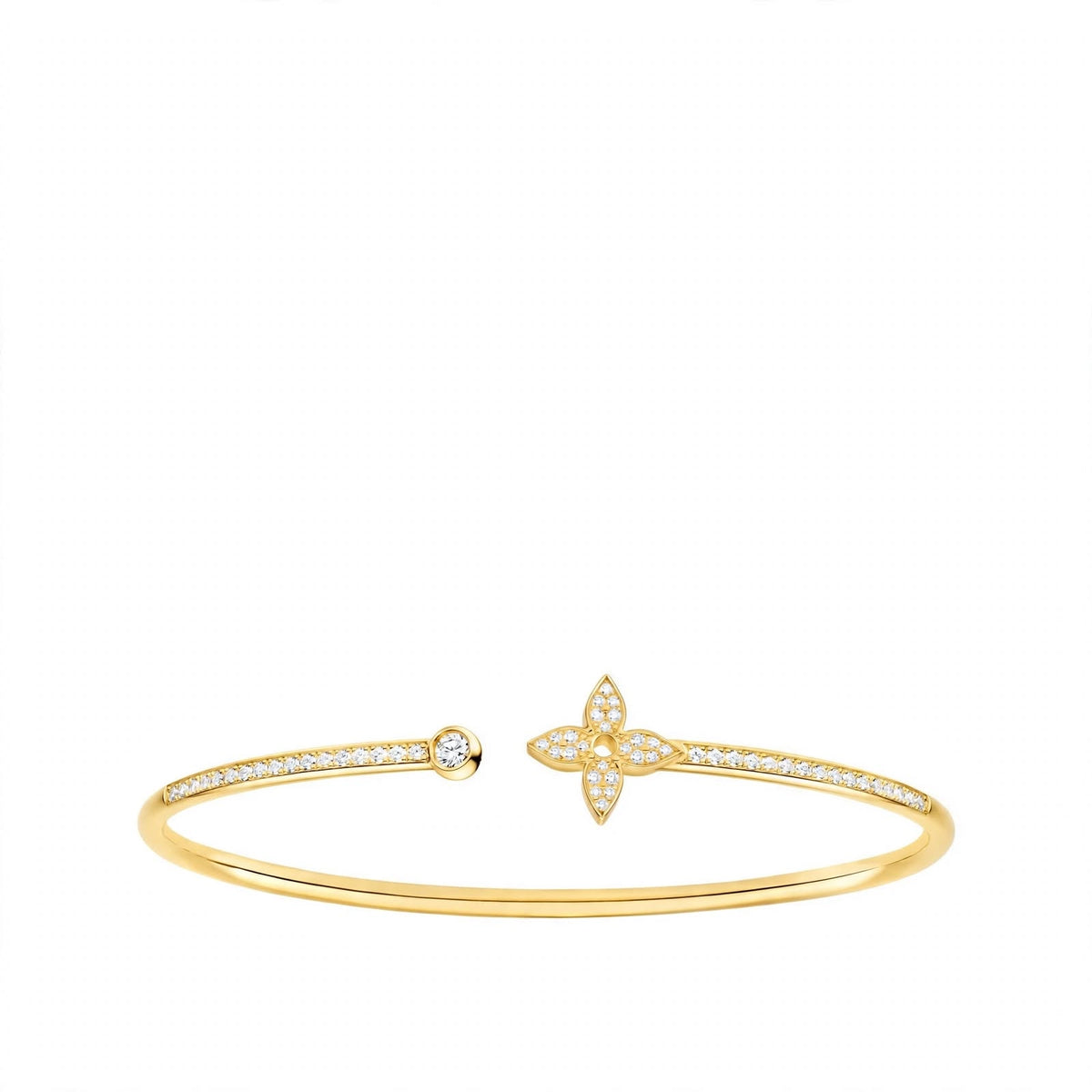 18K Rose Gold Idylle Blossom Monogram Flower Open Cuff Bangle – Pavé Diamond Flex Bracelet