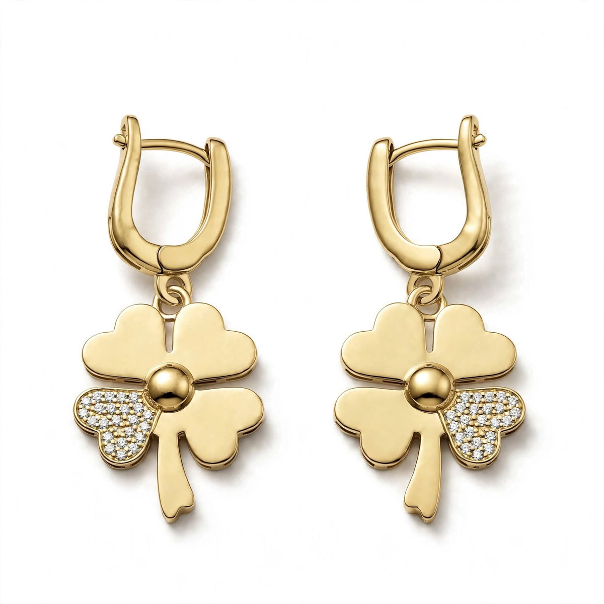 18K Yellow Gold Four-Leaf Clover Drop Earrings