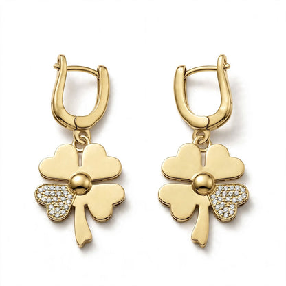18K Yellow Gold Four-Leaf Clover Drop Earrings