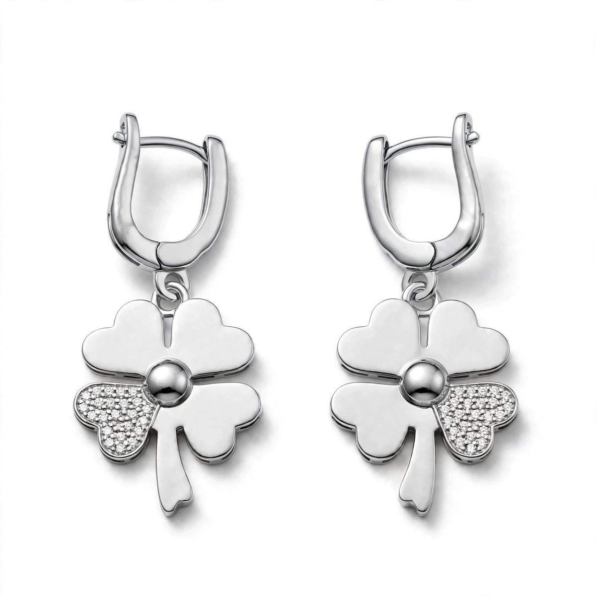 18K Yellow Gold Four-Leaf Clover Drop Earrings