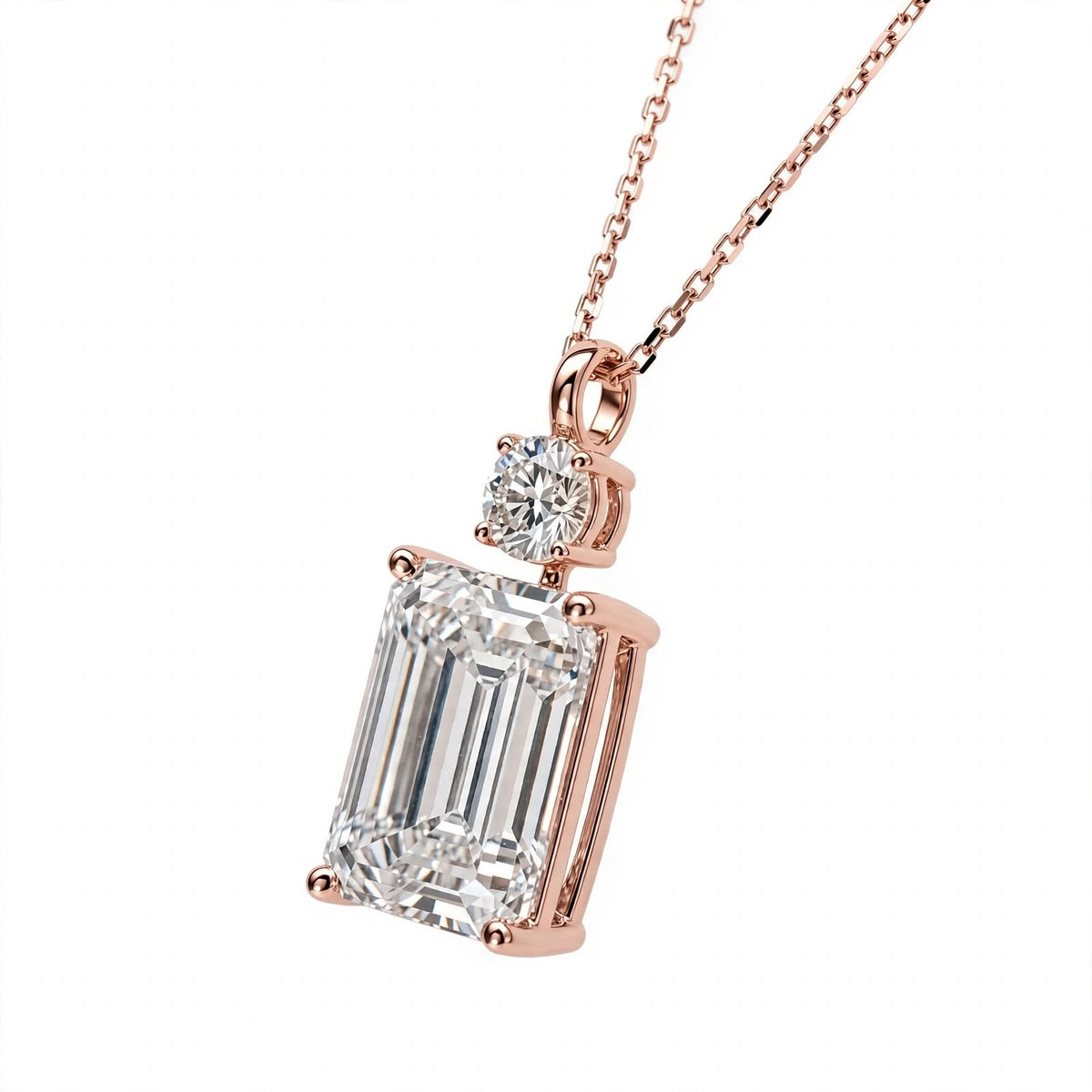 14K White Gold Emerald Cut Diamond Pendant Necklace