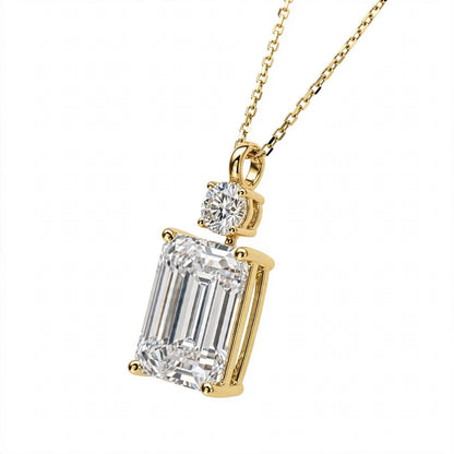 14K White Gold Emerald Cut Diamond Pendant Necklace