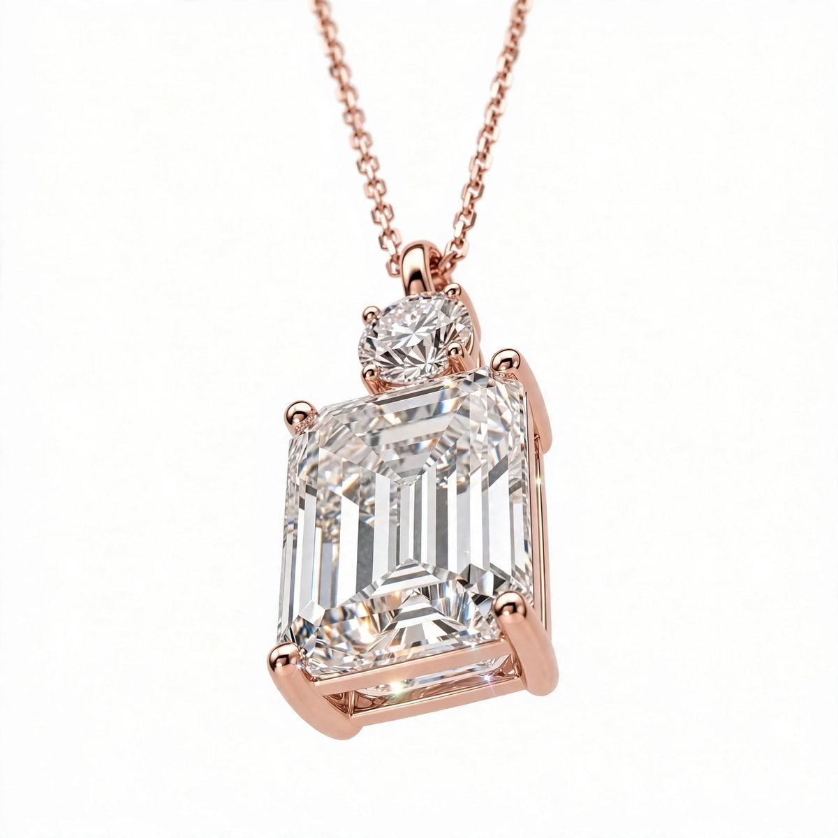 14K White Gold Emerald Cut Diamond Pendant Necklace