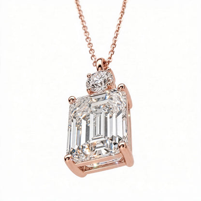 14K White Gold Emerald Cut Diamond Pendant Necklace