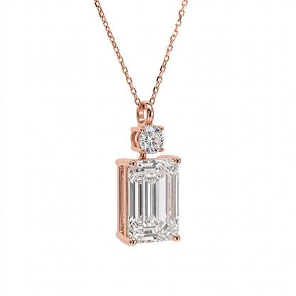 14K White Gold Emerald Cut Diamond Pendant Necklace