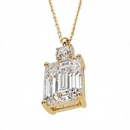 14K White Gold Emerald Cut Diamond Pendant Necklace