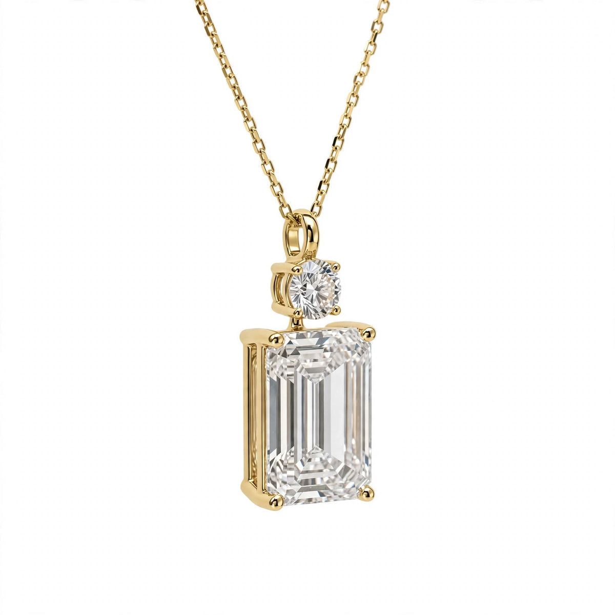 14K White Gold Emerald Cut Diamond Pendant Necklace