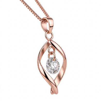 18K White Gold Twisted Leaf Floating Solitaire Pendant Necklace