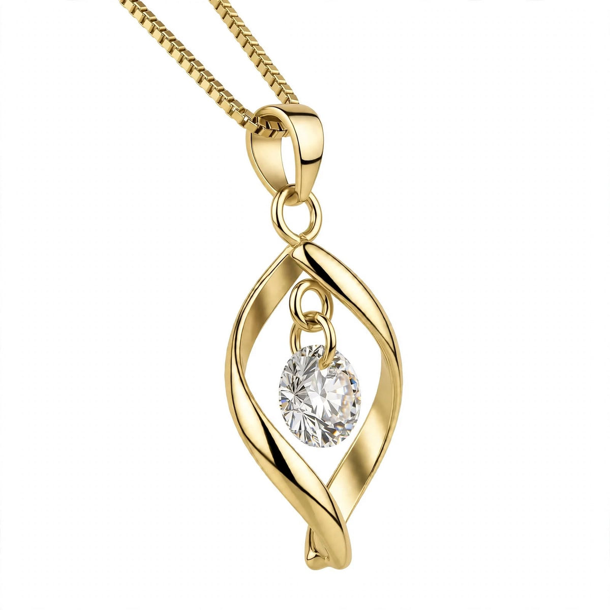 18K White Gold Twisted Leaf Floating Solitaire Pendant Necklace
