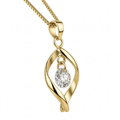 18K White Gold Twisted Leaf Floating Solitaire Pendant Necklace