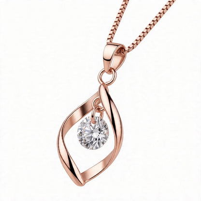 18K White Gold Twisted Leaf Floating Solitaire Pendant Necklace