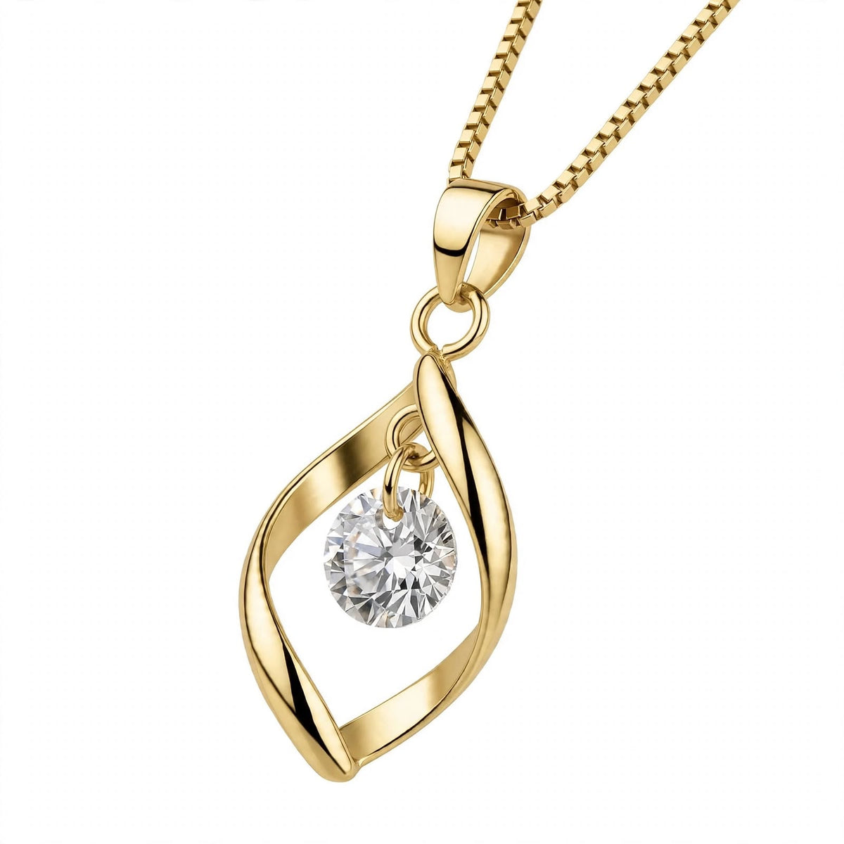 18K White Gold Twisted Leaf Floating Solitaire Pendant Necklace