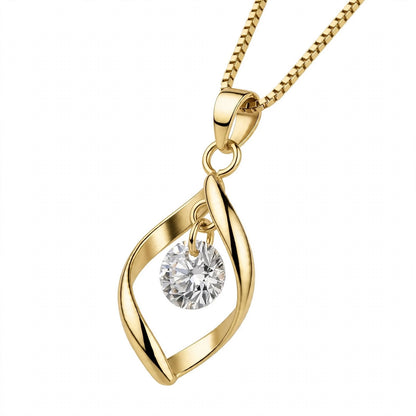 18K White Gold Twisted Leaf Floating Solitaire Pendant Necklace