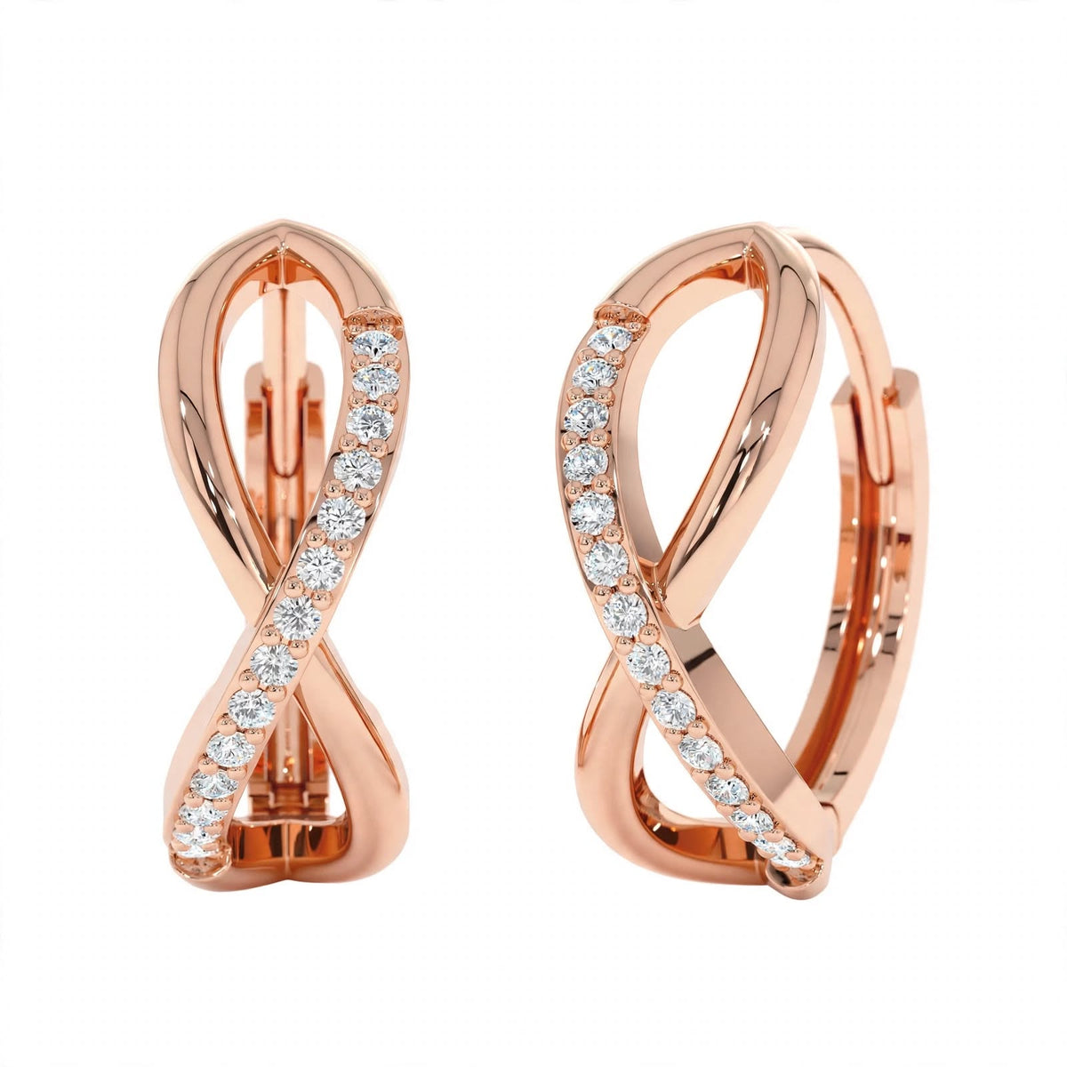 14K Rose Gold Diamond Infinity Huggie Earrings