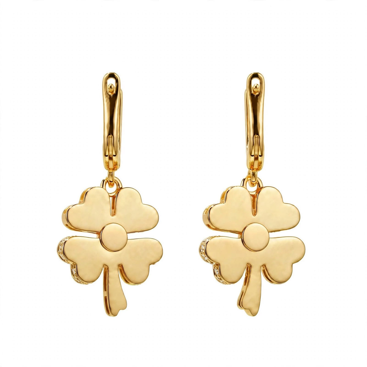 18K Yellow Gold Four-Leaf Clover Drop Earrings