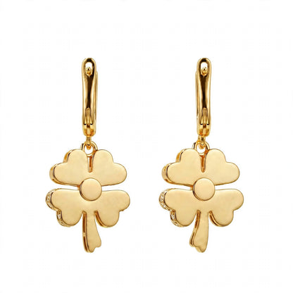 18K Yellow Gold Four-Leaf Clover Drop Earrings