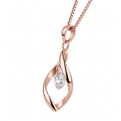 18K White Gold Twisted Leaf Floating Solitaire Pendant Necklace