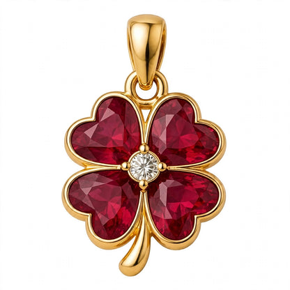 14K Gold Four Leaf Clover Emerald Green Crystal Pendant Necklace