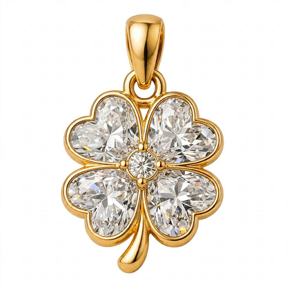 14K Gold Four Leaf Clover Emerald Green Crystal Pendant Necklace