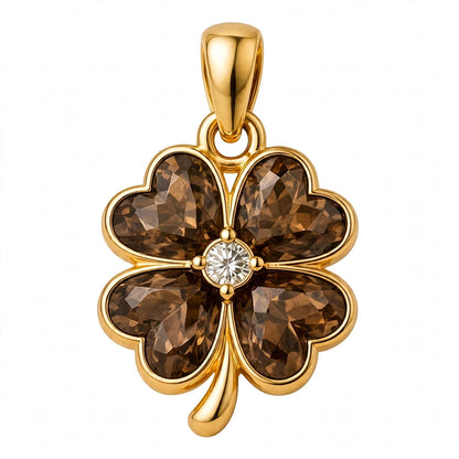14K Gold Four Leaf Clover Emerald Green Crystal Pendant Necklace