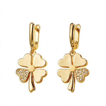 18K Yellow Gold Four-Leaf Clover Drop Earrings