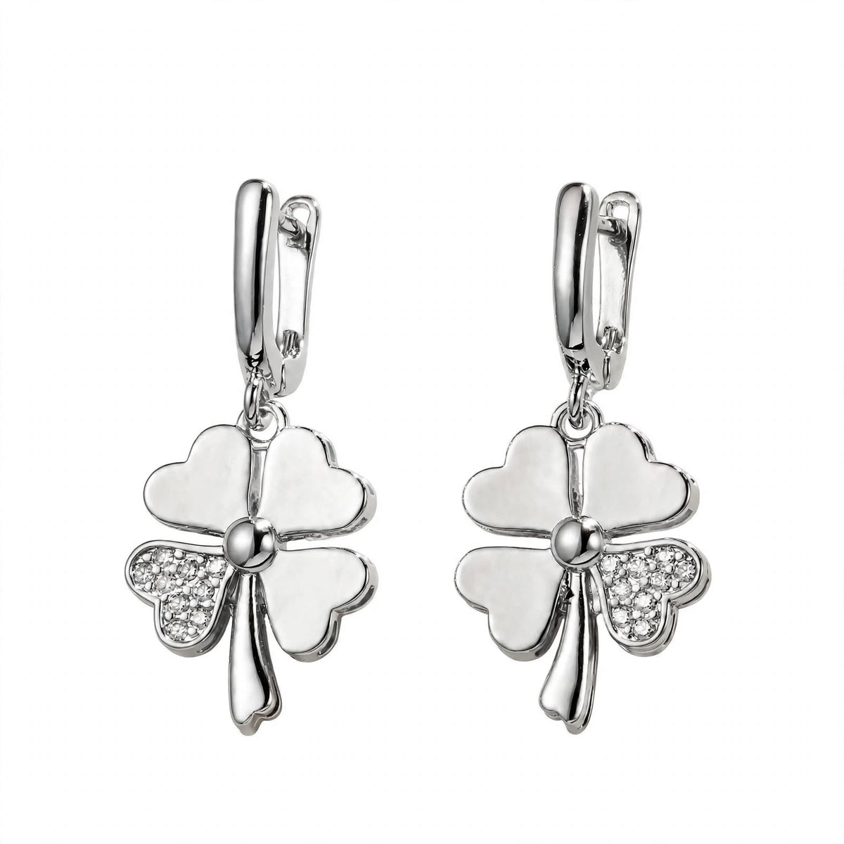 18K Yellow Gold Four-Leaf Clover Drop Earrings