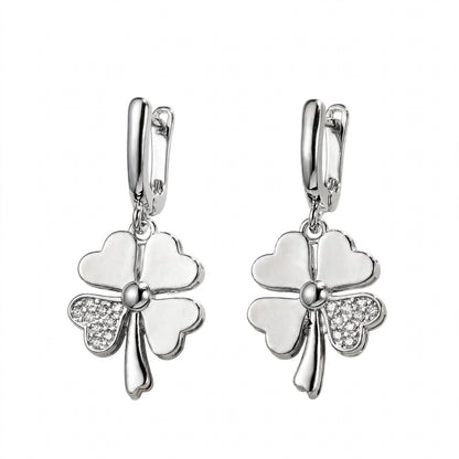 18K Yellow Gold Four-Leaf Clover Drop Earrings