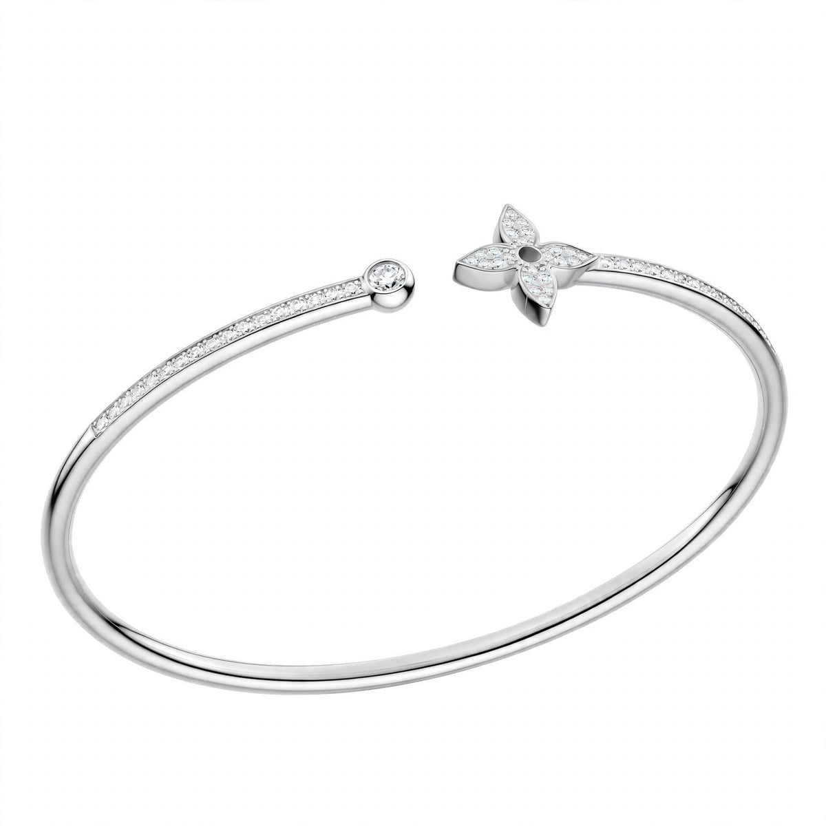 18K Rose Gold Idylle Blossom Monogram Flower Open Cuff Bangle – Pavé Diamond Flex Bracelet
