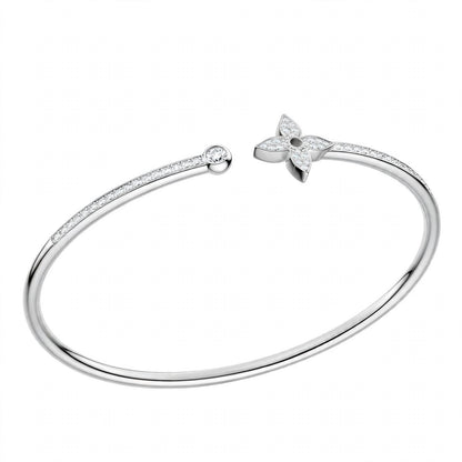 18K Rose Gold Idylle Blossom Monogram Flower Open Cuff Bangle – Pavé Diamond Flex Bracelet