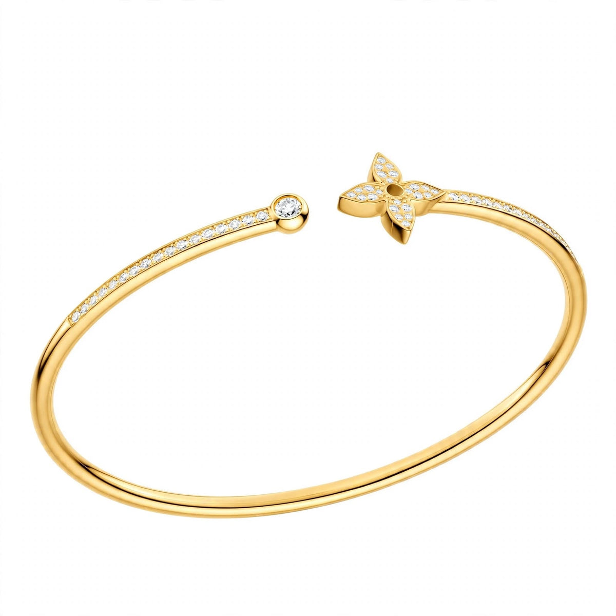 18K Rose Gold Idylle Blossom Monogram Flower Open Cuff Bangle – Pavé Diamond Flex Bracelet